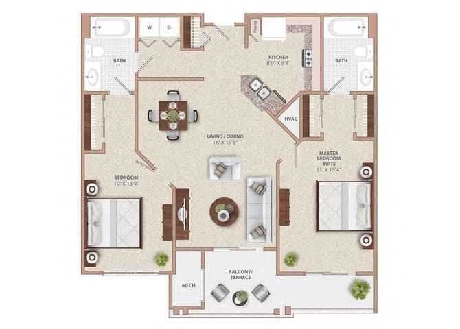 TWO BEDROOM TWO BATH floor plan